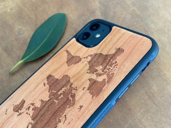 Wooden iPhone 11, 11 Pro, and 11 Pro Max Case with World Map Engraving II