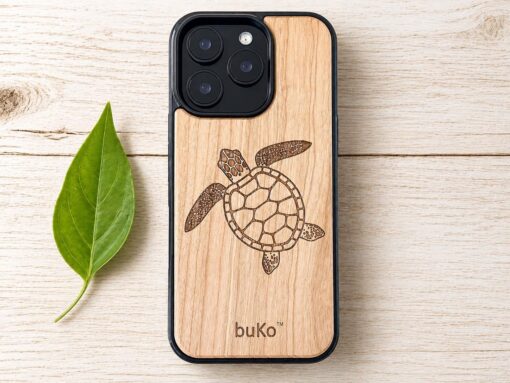 buko wooden phone case with turtle engraving