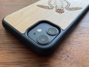 Camera on wooden iPhone 11 case