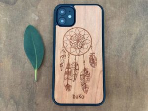 wooden iPhone 11 case with dreamcatcher engraving