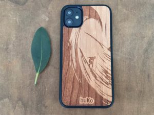 Wooden iPhone 11 case with surfer engraving