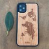 Wooden iPhone 11 case with world map engraving