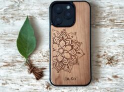 Wooden phone case with mandala engraving