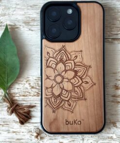 Wooden phone case with mandala engraving