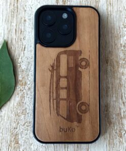 wooden phone case with van engraving