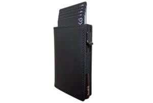 Black leather pop up wallet