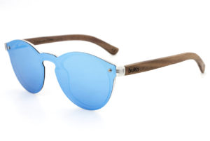Revolver wooden sunglasses with blue lenses