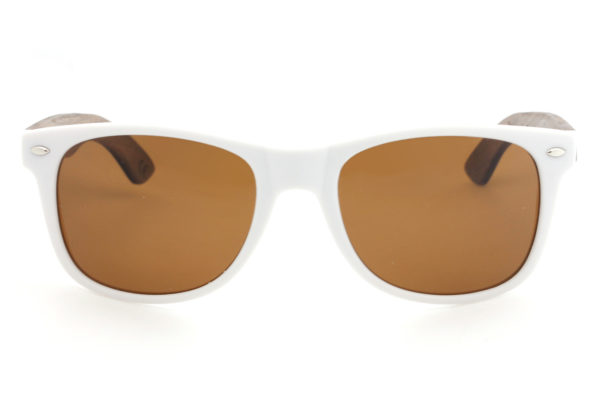 Runaway White wooden sunglasses with brown lenses