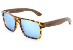 Dover wood sunglasses with blue lenses