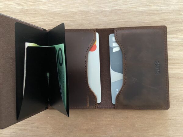 Inside area of leather pop up wallet