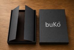 buko leather pop up wallet in black gift box