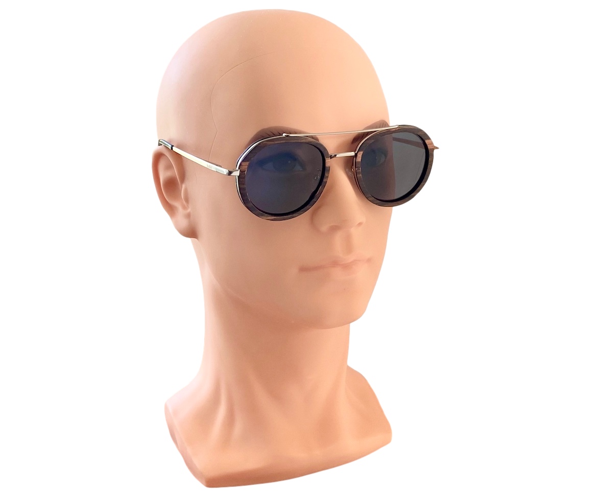 luxe black wood sunglasses on male model