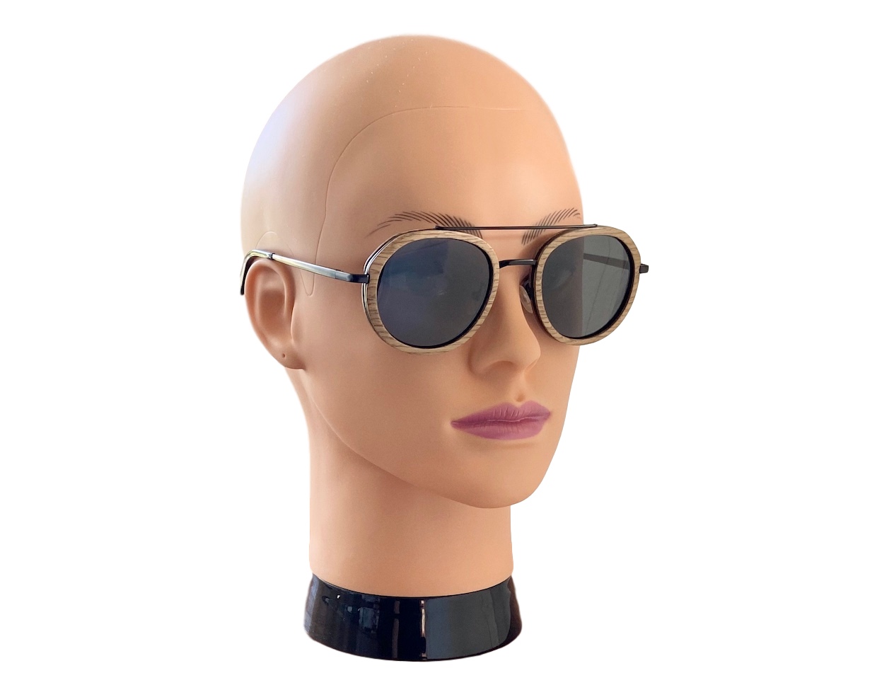 Luxe Walnut wood sunglasses on female model