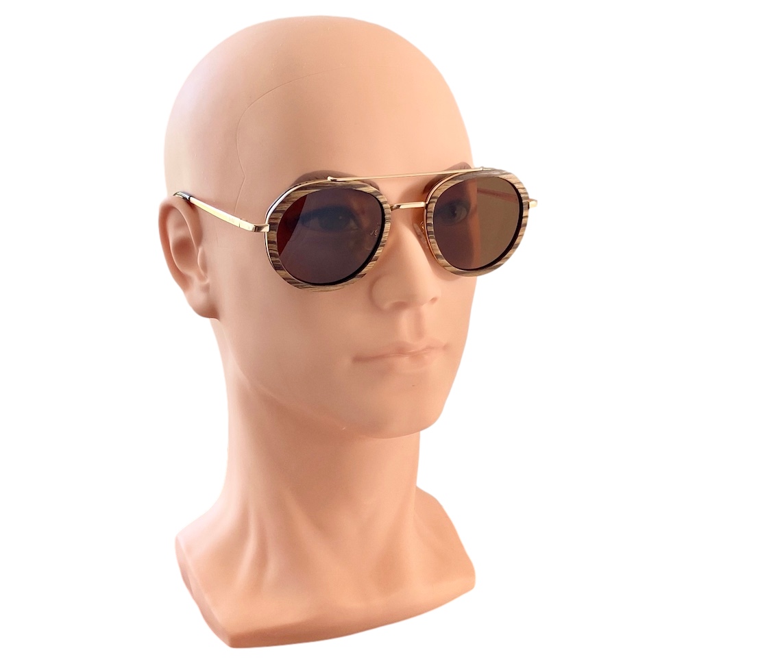 Luxe gold wooden sunglasses on male model