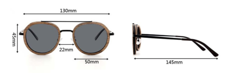Luxe Walnut wood sunglasses dimensions
