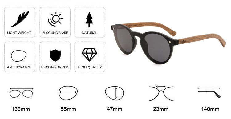 Dimensions of revolver wooden sunglasses