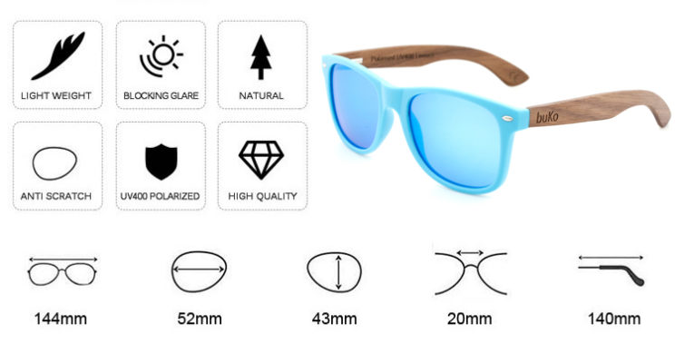 Dimensions of runaway blue wooden sunglasses