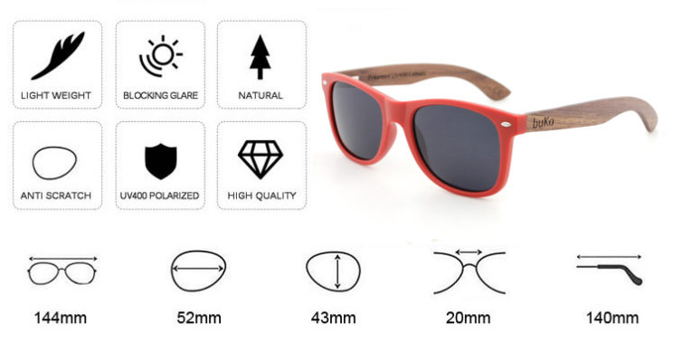 Runaway Red Wooden Sunglasses dimensions