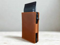 tan leather pop up wallet