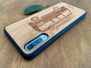 Wooden Galaxy A70 Case with Kombi Van Engraving