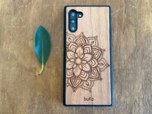 Wooden Galaxy Note 10 Case with Mandala Engraving