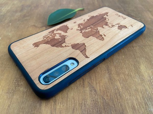 Wooden Galaxy A70 Case with World Map Engraving