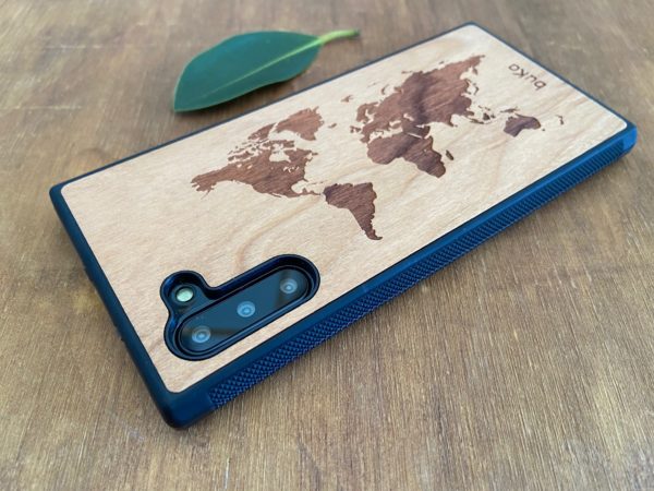 Wooden Galaxy Note 10 Case with World Map Engraving