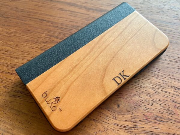 Wooden iPhone wallet with personalisation