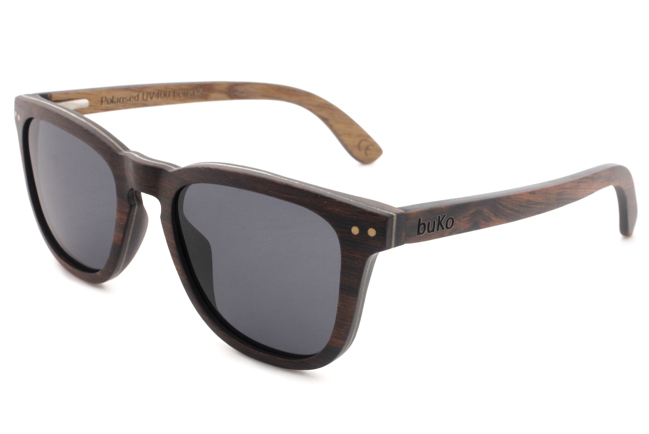 Walker Black Wood Sunglasses with grey polarised lenses