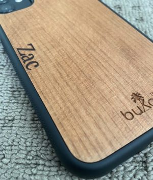 Personalised wooden phone case with Zac