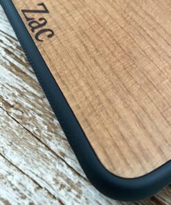 wooden phone case with the name 'zac' personalised on it