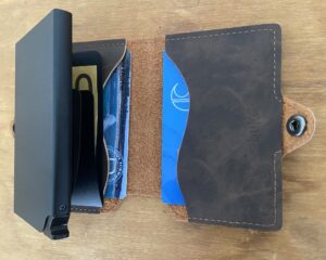 Inside of vegan leather pop up wallet