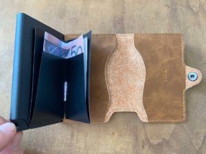 inside of vegan leather wallet