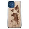 Wooden iPhone 12 case with world map engraving