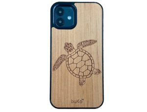 Wooden iPhone 12 case with turtle