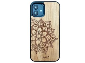 Wooden iPhone 12 Pro case with mandala