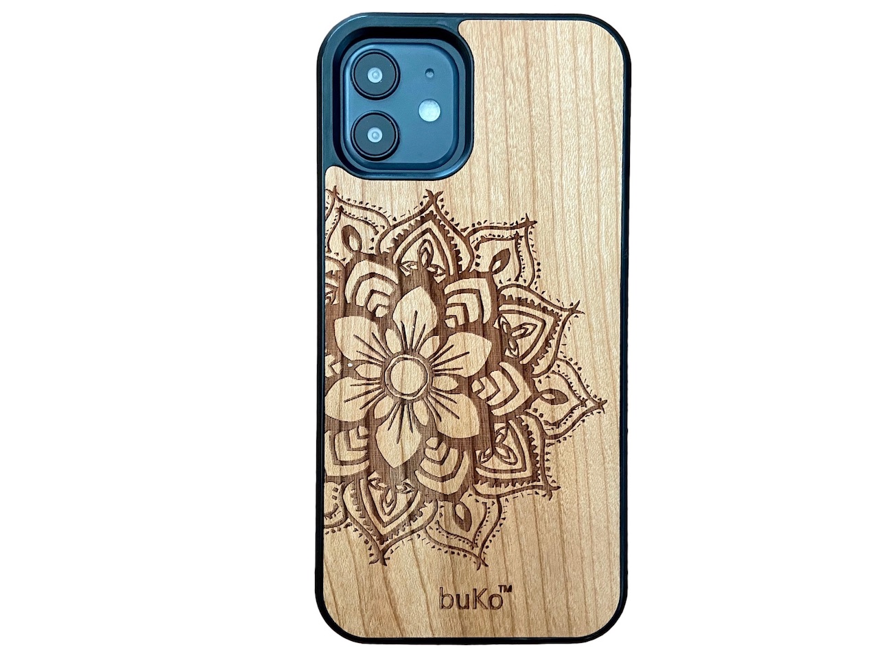 Wooden iPhone 12 Pro case with mandala