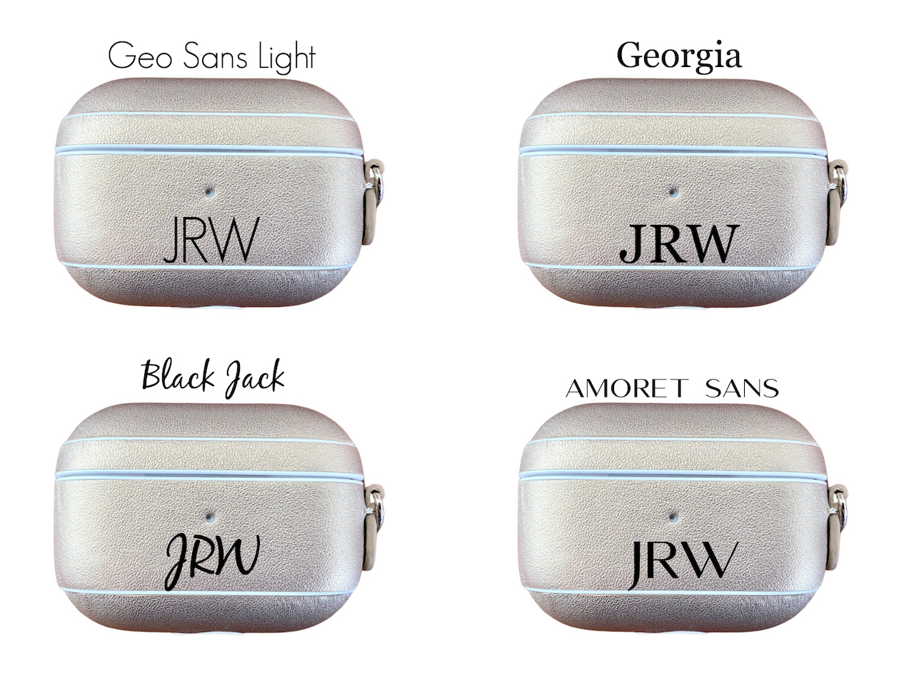 Font choices for gold AirPods cases