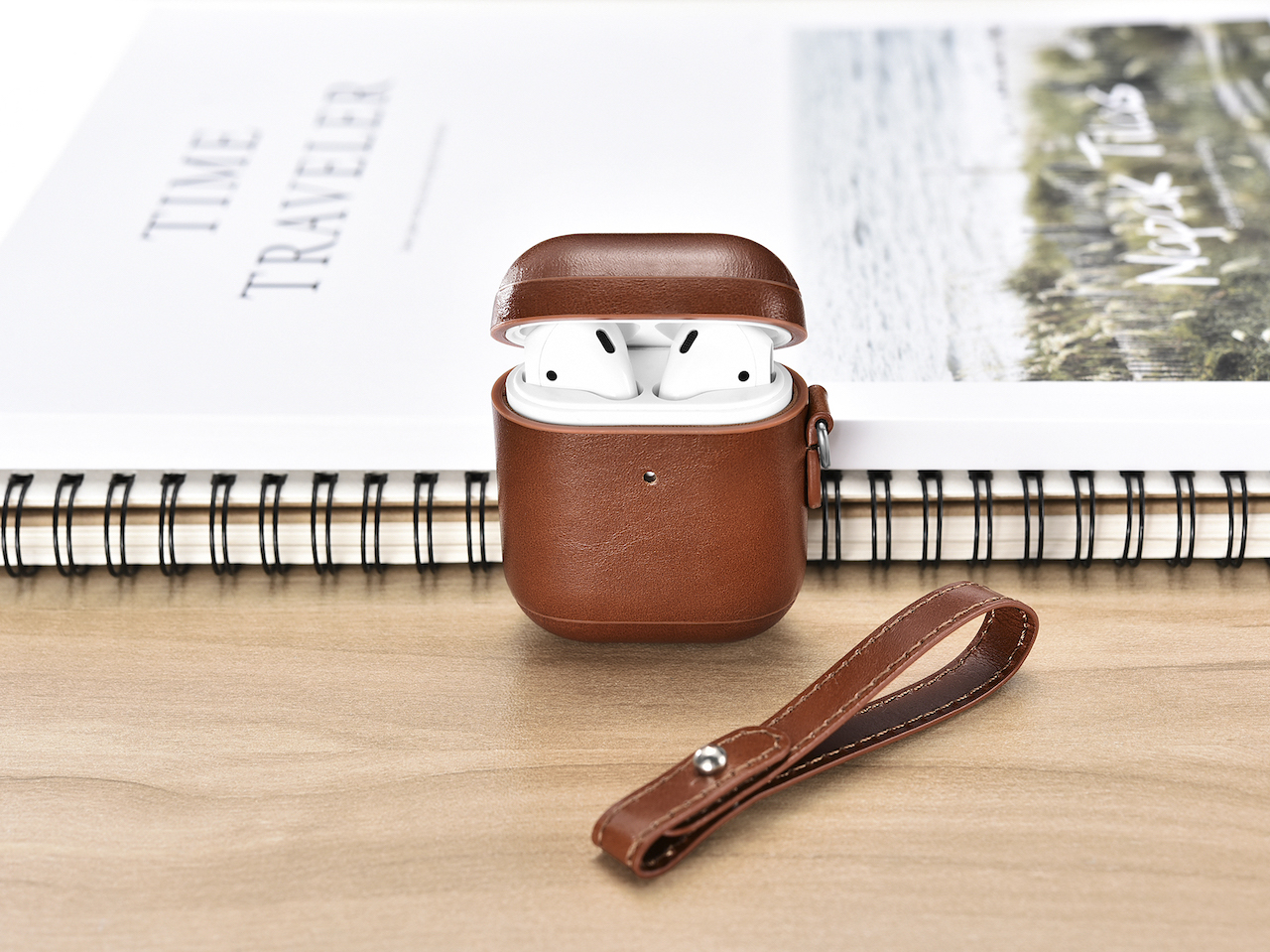 Leather AirPods case with notebook