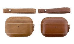 Tan leather and dark brown leather AirPods Pro cases
