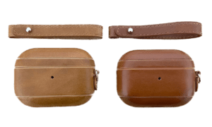 Tan leather and dark brown leather AirPods Pro cases