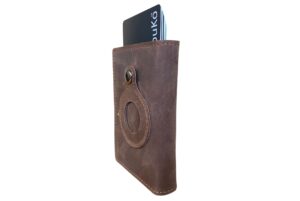 Leather pop up wallet with AirTag holder