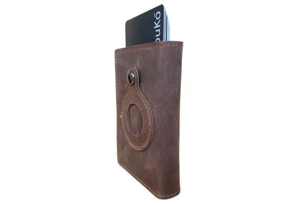 Leather pop up wallet with AirTag holder