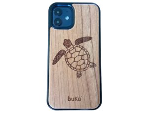 Wooden iPhone 12 case with turtle engraving