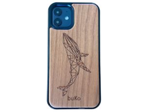 Wooden phone case with whale engraving
