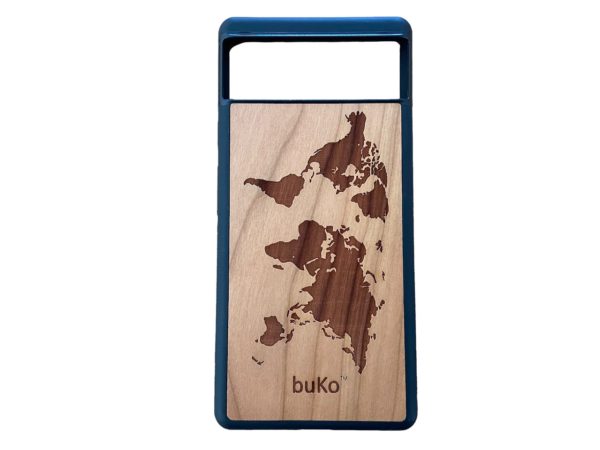 Wooden Pixel 6 Case with World Map