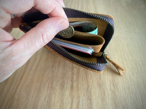 Inside of leather compact zip wallet