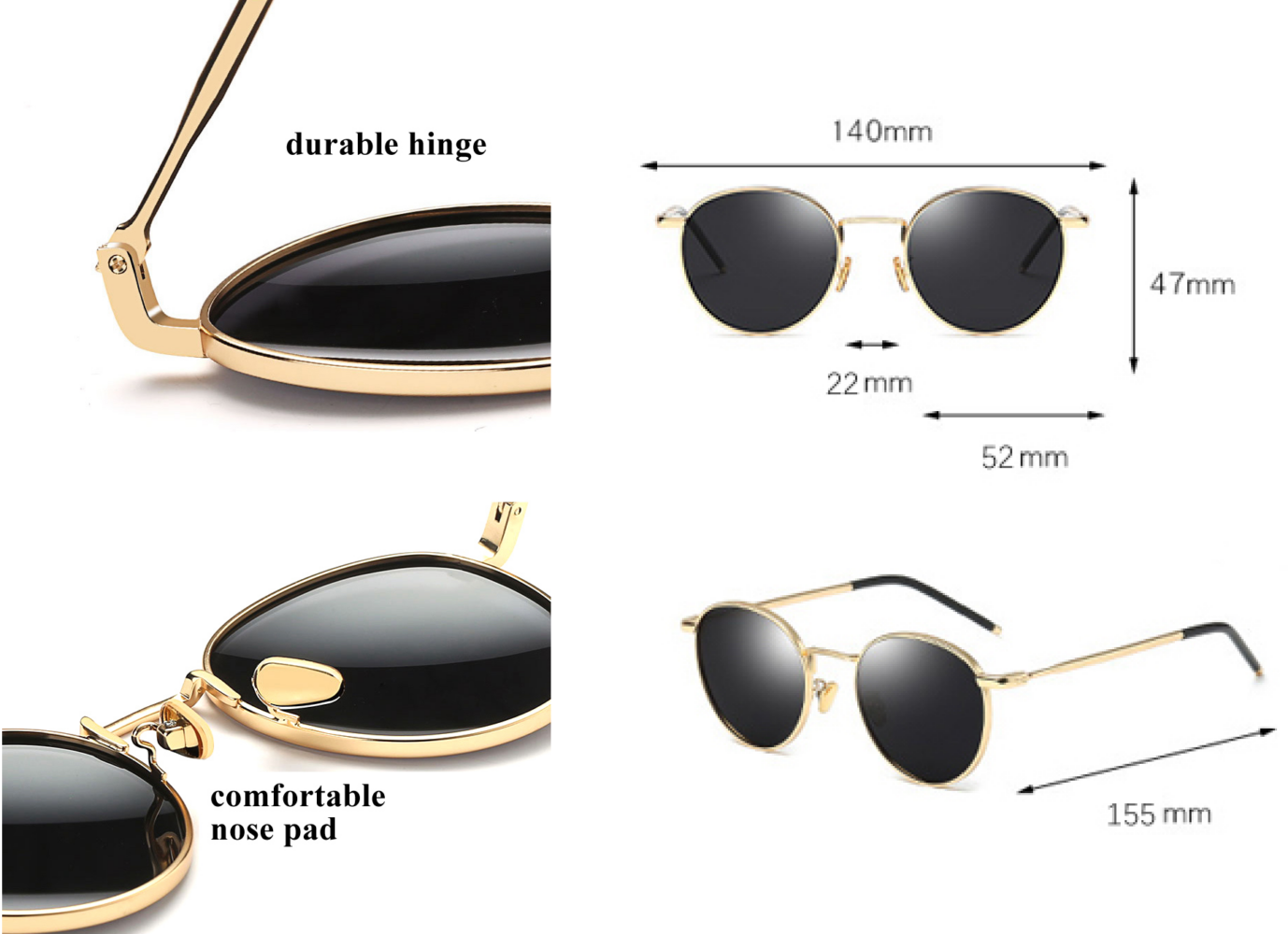 Dimensions of metal sunglasses