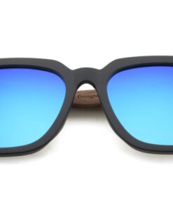 Miller wooden sunglasses with blue reflective lenses