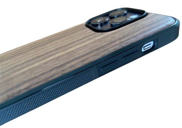 Side of walnut wood iphone case
